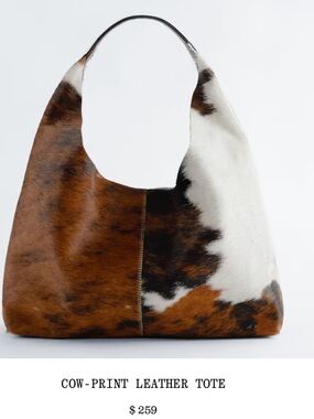 & Other Stories Brown and White Cow-Print Leather Tote